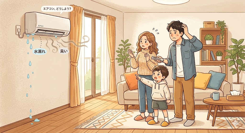 エアコンのトラブルに悩む家族