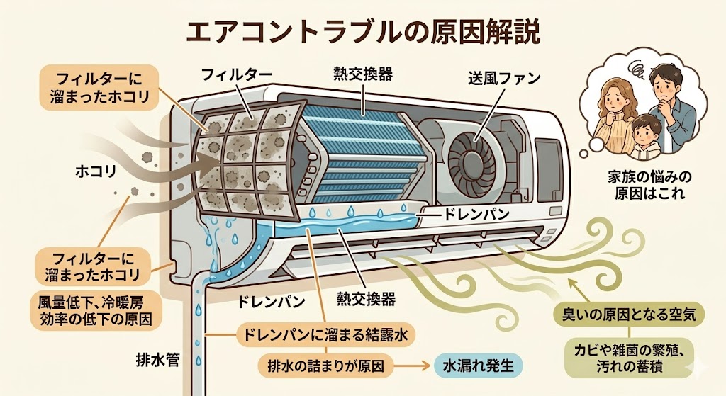 エアコンのトラブル原因の概要