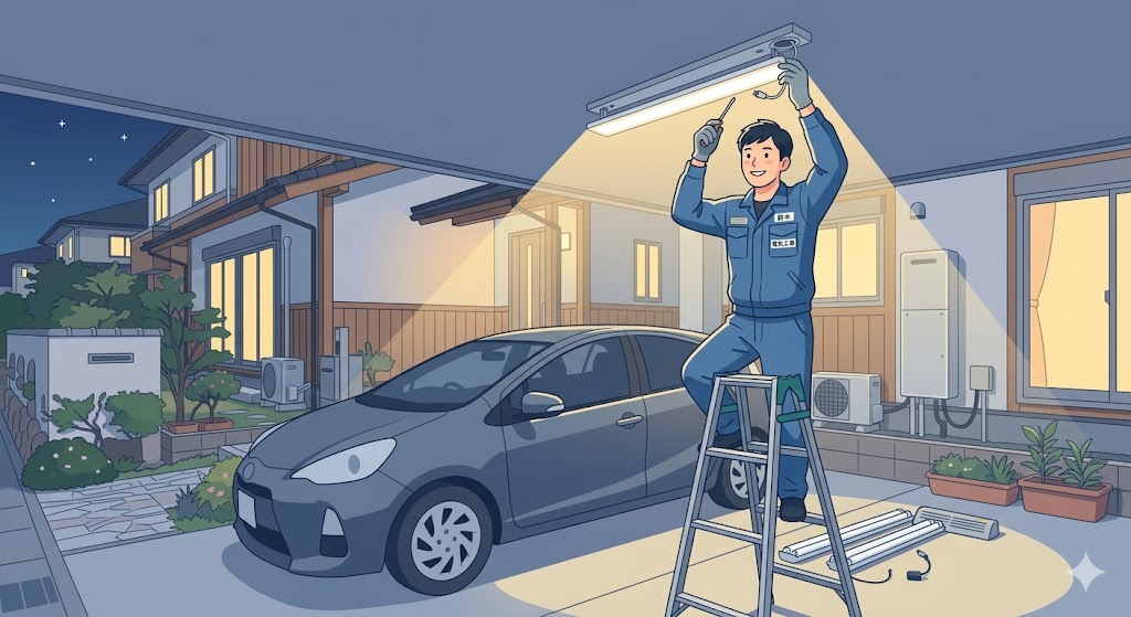 駐車場の照明交換（蛍光灯からLEDへ）