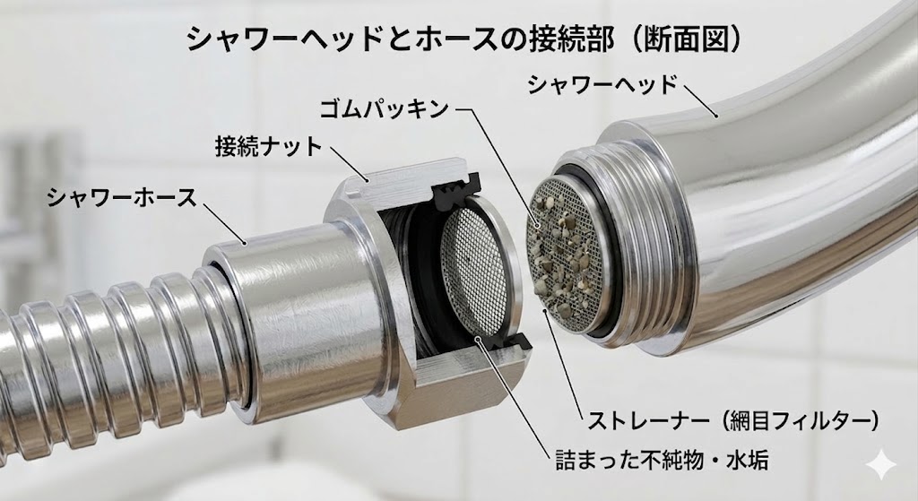 シャワーヘッドとストレーナー