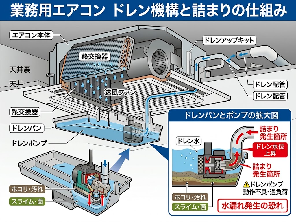 業務用エアコンからの大量の水漏れ