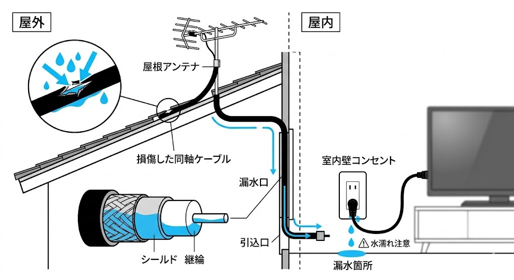 ケーブルからの浸水