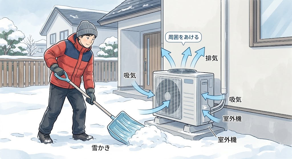 室外機周りの除雪