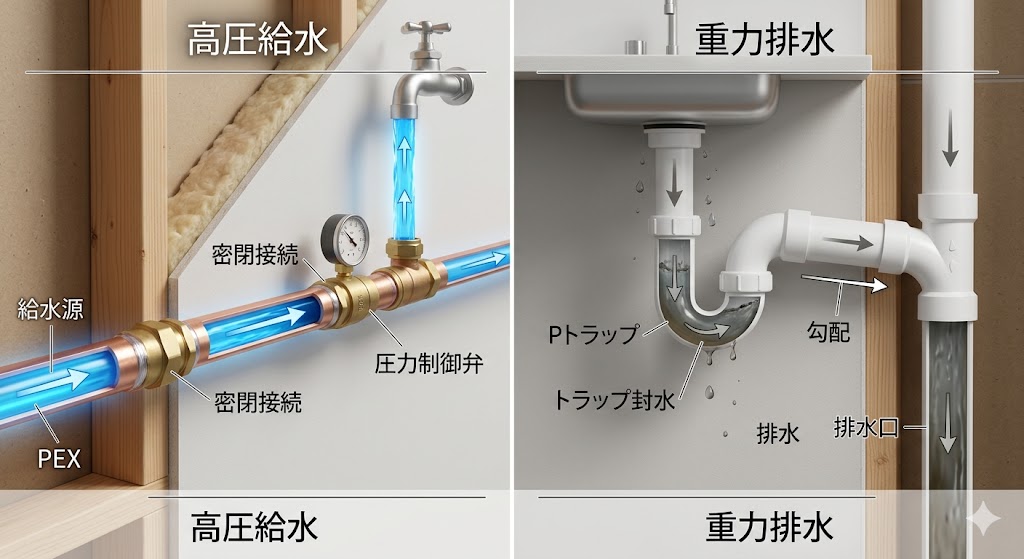 給水管と排水管のイメージ