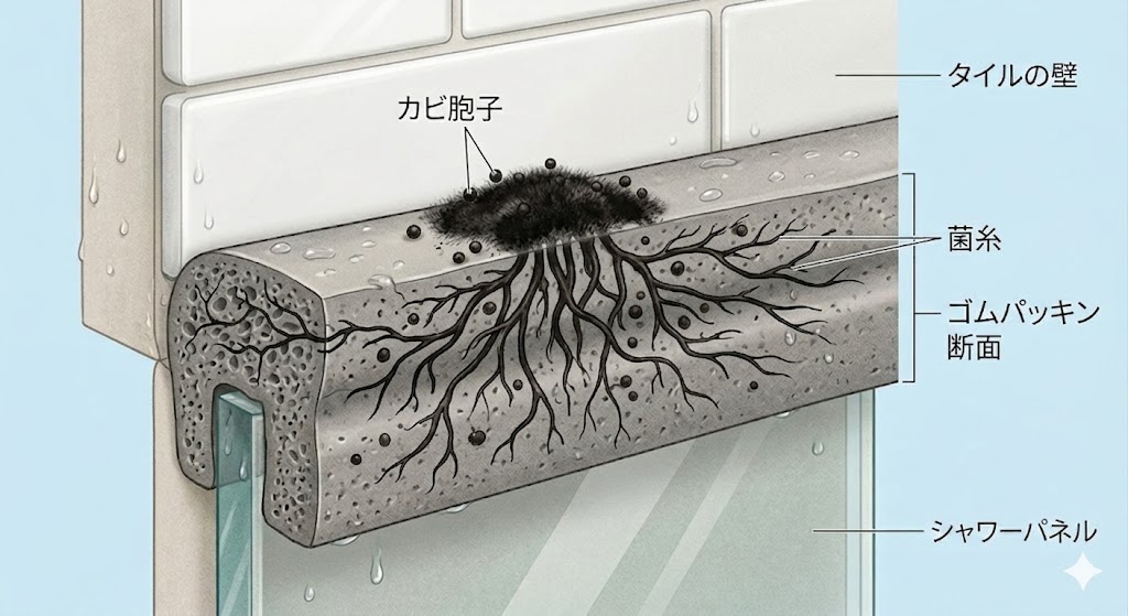 パッキンの根深い黒カビ
