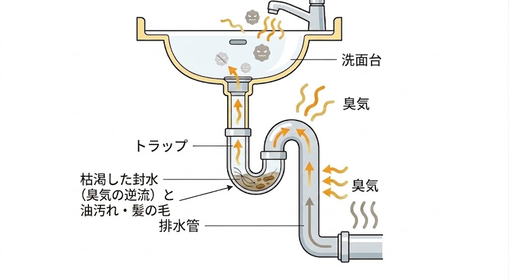 枯渇した封水や油汚れ・髪の毛