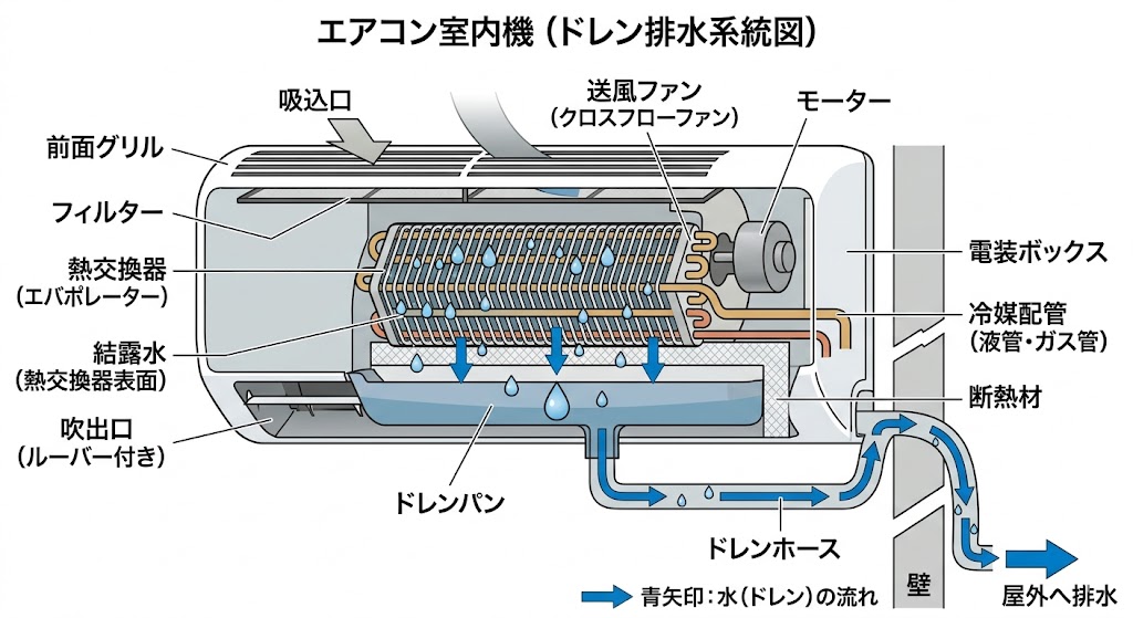 エアコン室内機の排水の仕組み