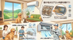 【佐賀県基山町】犬・猫の抜け毛がエアコンの故障原因に？プロが教えるペット飼育家庭向けの掃除術と対策