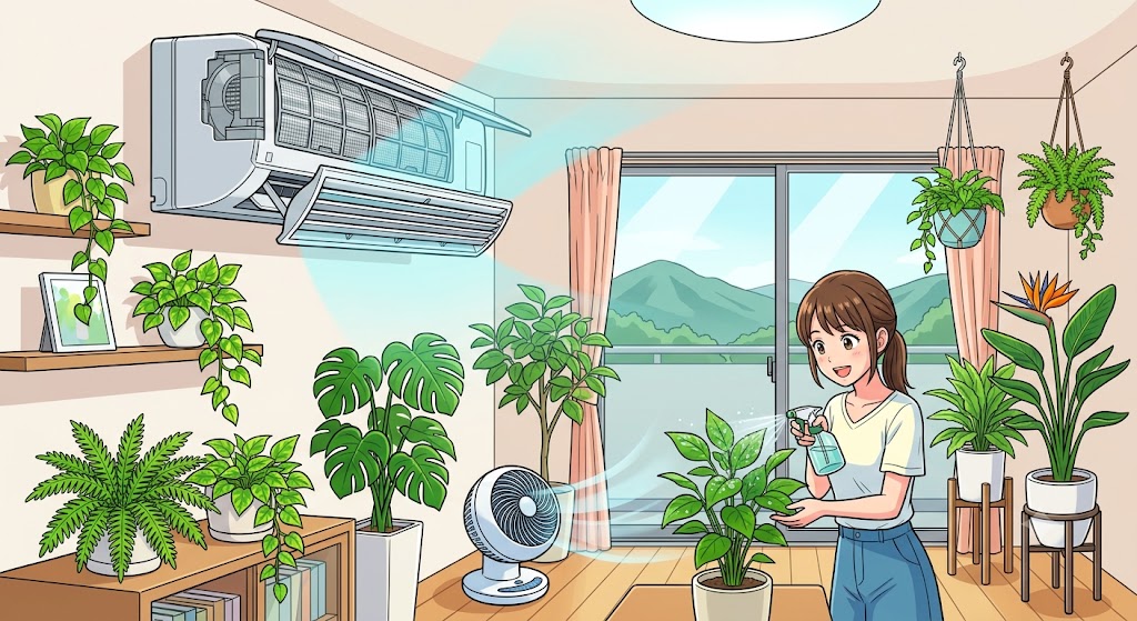 観葉植物が枯れる原因に？エアコンの風が直接当たらない配置と湿度調整