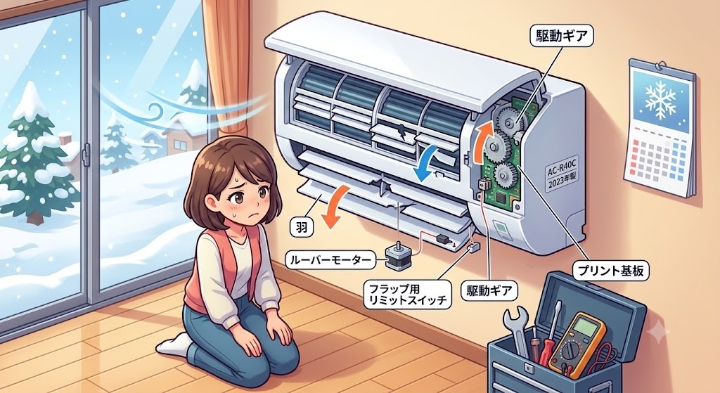 【石狩市】エアコンの風向ルーバー（羽）が動かない・閉まらない！原因と安全な応急処置・修理費用