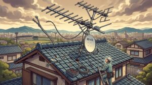 【山口県山口市】テレビアンテナのワイヤーが切れて垂れ下がっている時の緊急対処法！倒壊リスクと修理のポイント