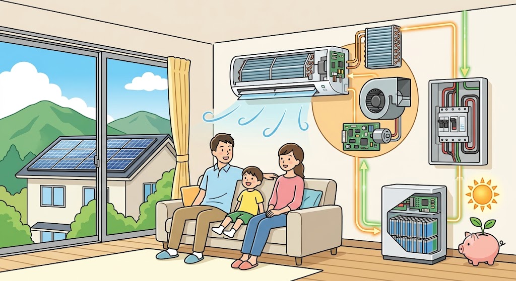 太陽光発電・蓄電池と連携してエアコンの電気代をゼロに近づけるエコな暮らし