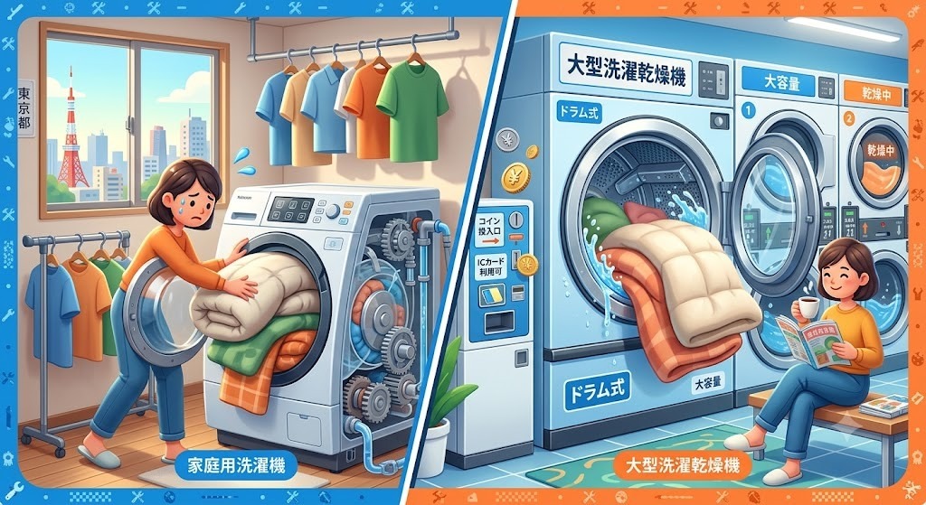【東京都】毛布・布団の大物洗濯はどちらが賢い？コインランドリーと家庭用洗濯機のコスト・技術的比較ガイド