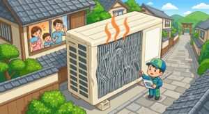 【京都府八幡市】エアコン室外機の裏側がベコベコに…！アルミフィン潰れがもたらす影響と正しい対処法