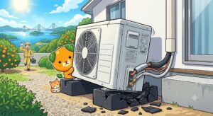 【愛媛県】エアコン室外機の台座（プラブロック）割れと本体の傾きに要注意！原因と正しい対処法