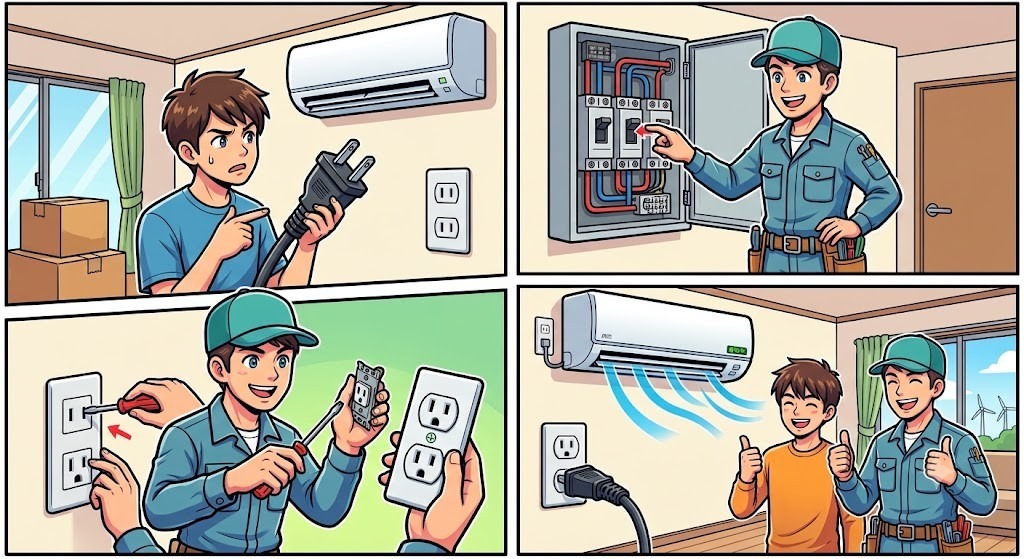 【茨城県神栖市】引越し先のエアコン取り付けで電圧が合わない？100V・200V切り替えとコンセント交換の対処法