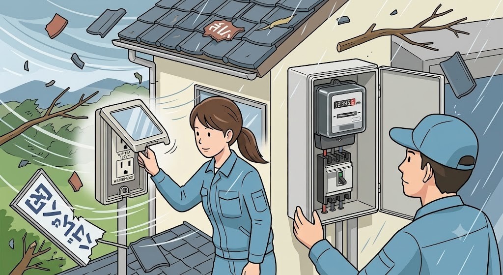 【埼玉県飯能市】台風による飛来物対策は万全ですか？屋外コンセントとメーターボックスの事前点検術