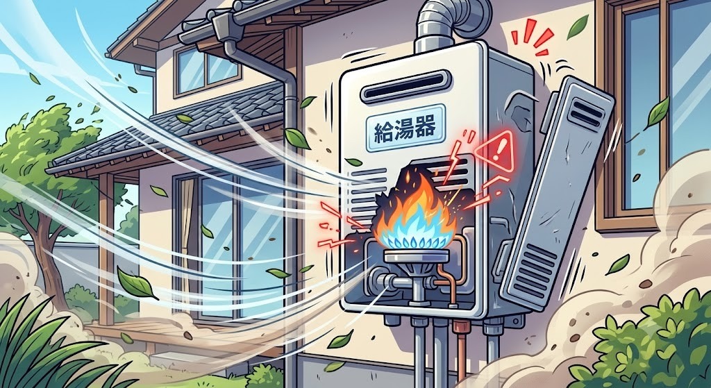 【奈良県大和郡山市】強風で給湯器の「111」エラーが頻発？風の吹き込みによる点火不良と確実な対策