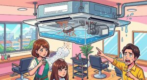 【東京都調布市】美容室の業務用エアコンで水漏れエラーが頻発する原因は？ヘアスプレー樹脂の固着と解決策