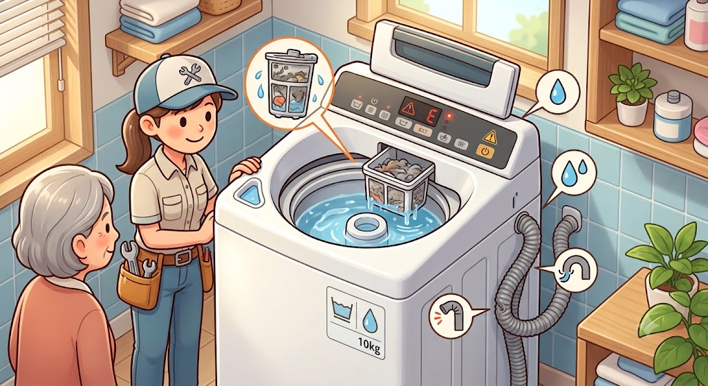 【神奈川県厚木市】縦型洗濯機がすすぎ・脱水で止まる？排水エラーの原因と安全な確認手順