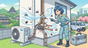 【岡山市】エアコンの壁穴から風や虫が！パテの劣化・隙間の原因と確実な塞ぎ方