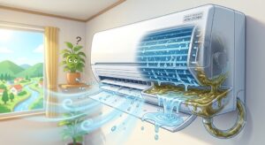 【愛知県東浦町】エアコンの吹き出し口から水が飛ぶ！スライム状の詰まりと水漏れのメカニズムを徹底解説