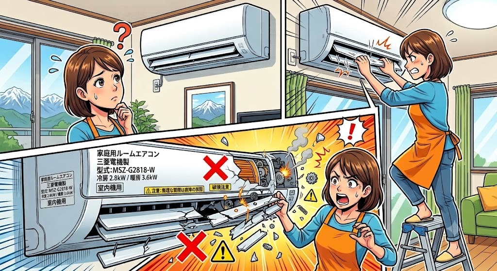 【長野県安曇野市】エアコンの風向ルーバー（羽）が開かない！手で無理やり動かす危険性と正しい対処法