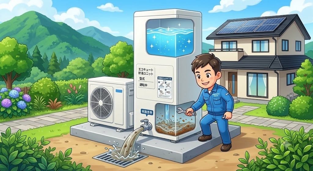 【埼玉県飯能市】エコキュートの寿命を延ばす！貯湯タンクの水抜きで沈殿汚れをリセットする秘訣