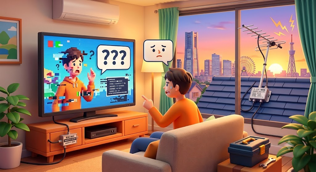 【神奈川県横浜市】テレビの映像と音声がズレる・途切れる原因は？電波障害とアンテナ方向の技術的アプローチ