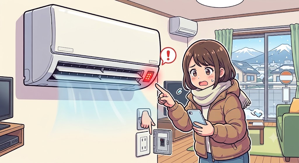 【神奈川県大井町】エアコンのセンサーランプが赤く点灯！暖房が止まる原因と正しいリセット手順