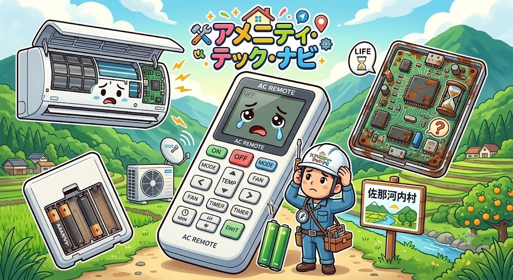 【佐那河内村】エアコンのリモコン液晶が真っ暗に！電池を替えても直らない原因と寿命のサイン
