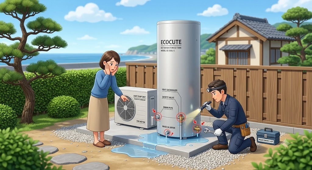 【神奈川県大磯町】エコキュートの貯湯タンク周辺が濡れている！水漏れの主な原因と修理費用の目安