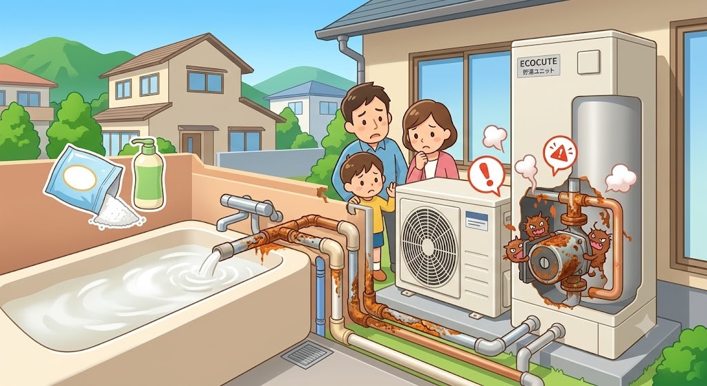 【東京都町田市】エコキュートに白濁系の入浴剤はNG？硫黄成分が招く給湯器の配管腐食と正しい選び方