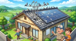 【千葉県東庄町】屋根のアンテナの鳥害対策！フンによる外壁や太陽光パネルへの悪影響と移設という解決策