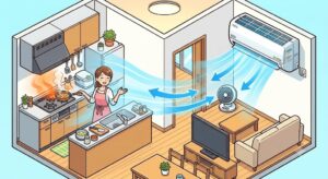 【福岡県春日市】夏のキッチンが暑い！リビングのエアコン冷気を効率よく届ける空調術