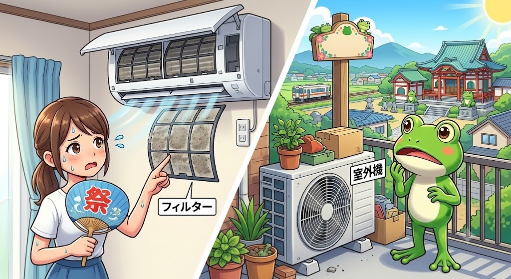 【福岡県小郡市】エアコンの風がぬるい・冷えない！フィルターと室外機の状態から読み解く原因と確実な対処法