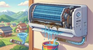 【山形県戸沢村】エアコン室内機からのポタポタ水漏れ！ドレンパンの汚れによる逆流メカニズムと解決策